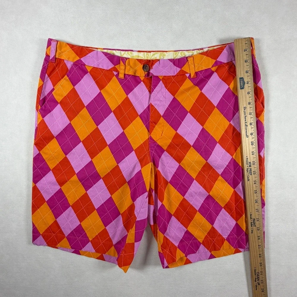Loudmouth Golf Mens 42 Argyle Shorts Pink Orange Red Diamond Pattern Bold